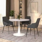 LeisureMod Bristol 40 Round Dining Table for 4 with MDF Wood Tabletop in White Steel Base for Kitchen & Dining Room
