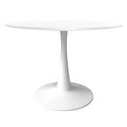 LeisureMod Bristol 40 Round Dining Table for 4 with MDF Wood Tabletop in White Steel Base for Kitchen & Dining Room