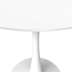 LeisureMod Bristol 40 Round Dining Table for 4 with MDF Wood Tabletop in White Steel Base for Kitchen & Dining Room