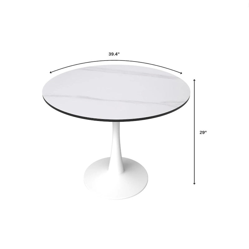 LeisureMod Bristol 40 Round Dining Table for 4 with MDF Wood Tabletop in White Steel Base for Kitchen & Dining Room