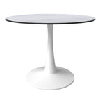 LeisureMod Bristol 40 Round Dining Table for 4 with MDF Wood Tabletop in White Steel Base for Kitchen & Dining Room
