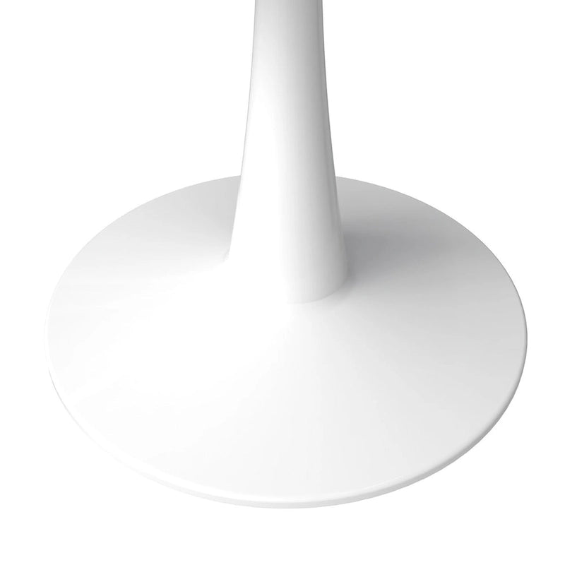 LeisureMod Bristol 40 Round Dining Table for 4 with MDF Wood Tabletop in White Steel Base for Kitchen & Dining Room