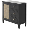 Wood Handmade 3 Drawers and 1 Door Room Cabinet with Rattan Front - Black - Roche River Decor