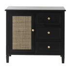 Wood Handmade 3 Drawers and 1 Door Room Cabinet with Rattan Front - Black - Roche River Decor