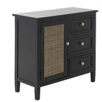 Wood Handmade 3 Drawers and 1 Door Room Cabinet with Rattan Front - Black - Roche River Decor