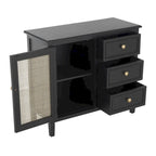 Wood Handmade 3 Drawers and 1 Door Room Cabinet with Rattan Front - Black - Roche River Decor