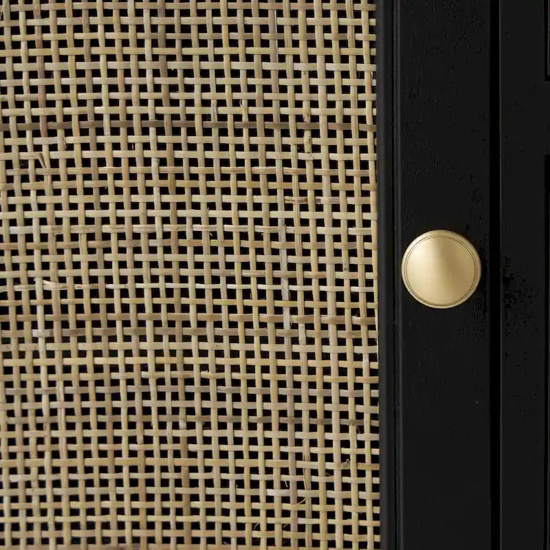 Wood Handmade 3 Drawers and 1 Door Room Cabinet with Rattan Front - Black - Roche River Decor