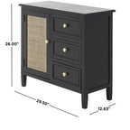 Wood Handmade 3 Drawers and 1 Door Room Cabinet with Rattan Front - Black - Roche River Decor