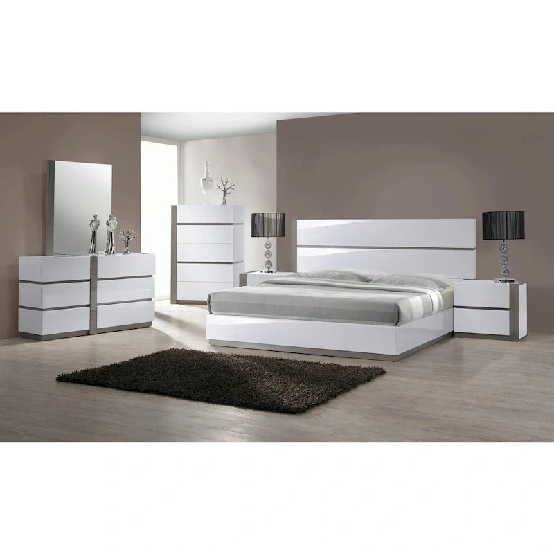 Somette Mehdi Modern Gloss White/ Grey Bed